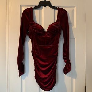 Windsor Red Velvet Long Sleeved Bodycon Dress | Size S